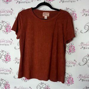 Madison & Berkeley tee tshirt orange burnt color Rust Top soft comfy